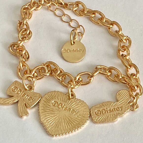Disney Aristocats Marie Cat Charm Bracelet Heart Bow Signed 7-8" White Gold Tone - Picture 9 of 10
